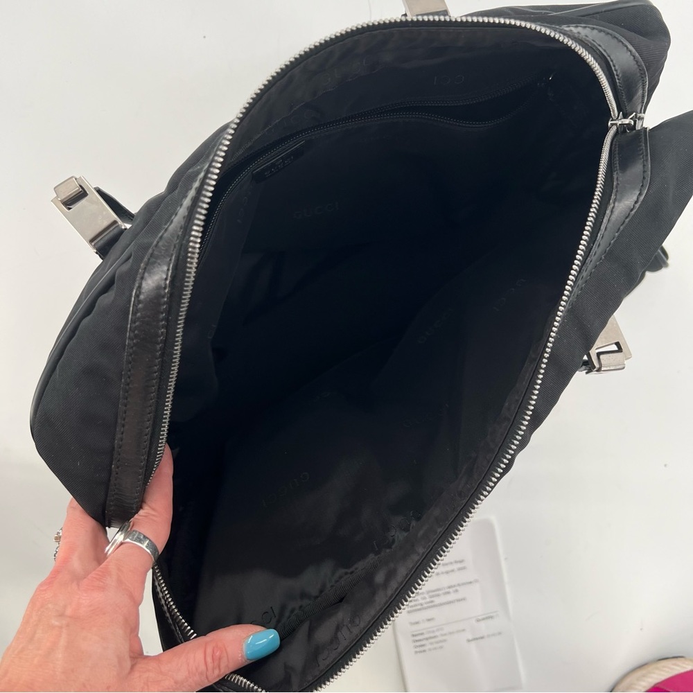 Gucci Black/Silver Nylon & Leather Work Travel Shoulder Bag, Authentic - Picture 8 of 17